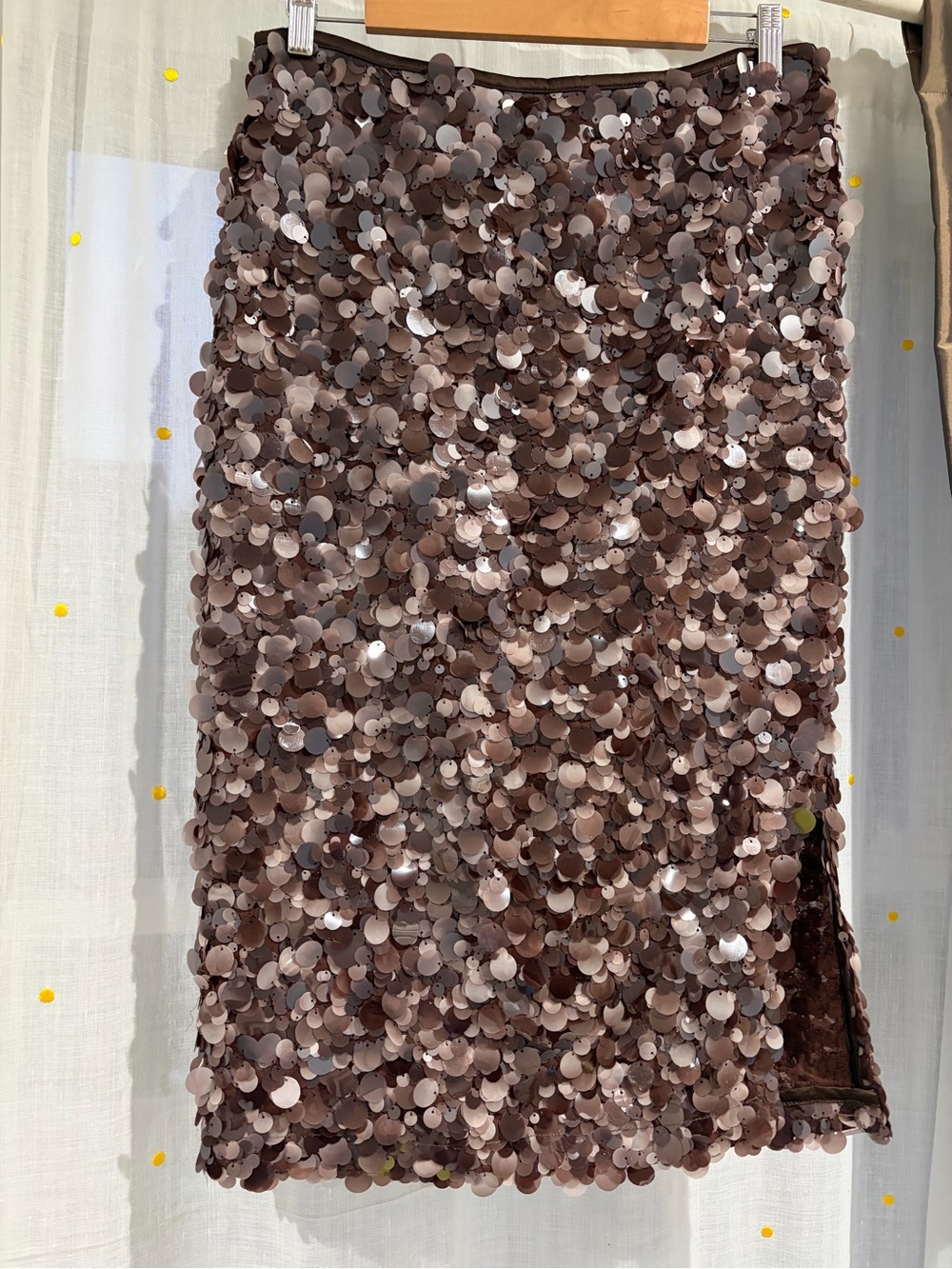 Zara Sequined Midi Skirt in Deep Brown/ size small